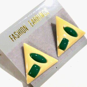 Geometric Triangle Earrings | Cream & Green,  0.9-Inch | Women’s Fashion Jewelry